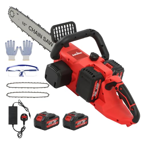 Panana Aokaidun Chainsaw 16 Inch Cordless Electric Chainsaw with 2 Battery and Charger Security Lock Quick Charge Handheld Small Chain Saw for Wood Cutting Tree Branch