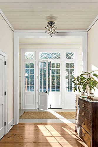 Image of Industrial Black Copper Moravian Star Ceiling Light Clear Glass | 12-inch Ceiling Mount Light, 1-Light Fixture for Living Room Bedroom Kitchen Hallway