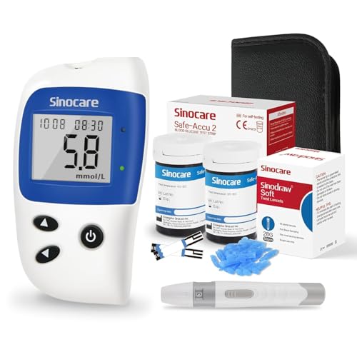 Sinocare Diabetes Testing Kit, Blood Sugar Monitor Safe-Accu2 w/Test Strips No Coding, Large Screen Blood Sugar Test Kit Upgraded Chip & Memory Capacity & Light Design -in mmol/L
