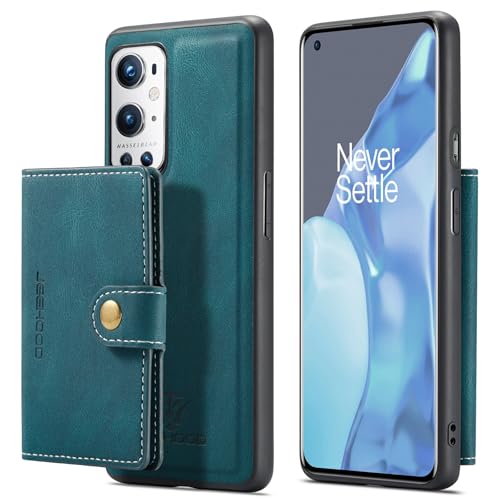 PREDCFVY Funda de teléfono Compatible con OnePlus 9 Pro Funda Tipo Billetera Tarjetero, Funda magnética Desmontable 2 en 1, Soporte, Protectora a Prueba de Golpes Carga inalámbrica(BLU)