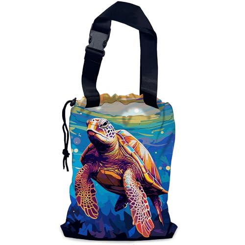 Pop Art Turtle Car Garbage Bag,Waterproof Small Car Trash Bag Hanging Back of Seat,Drawstring Hanging Car Trash Bag with Adjustable Buckle for Car Accessories