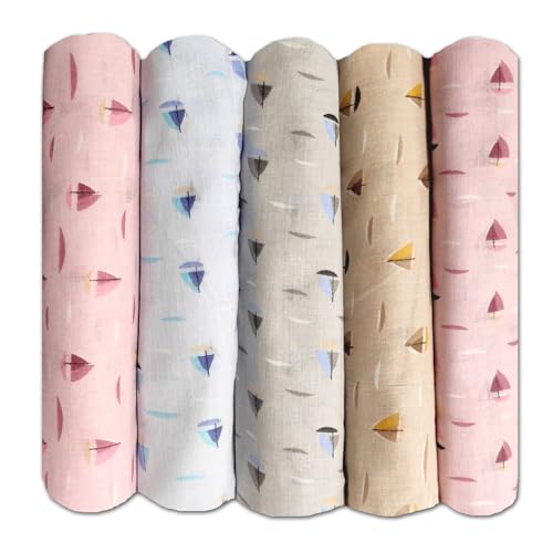 Image of Trance Home Linen Super Ultra Soft 100% Cotton Baby Wrapper | New Born Swaddling Soft Cotton Sheets | New Born Baby Essential Swaddle Cloth | Baby Wrap Set (100x100 cm, Color Boats, Pack of 5)