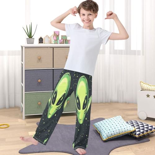 Boy's Pants Green Alien Jogger Pants Elastic Waist Long Bottoms Trousers with Pockets 6-14 Years4