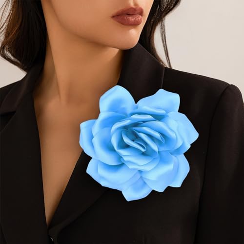 Image of Flower Brooch Pins for Women 5.5in Lapel Pins Large Rose Floral Brooches Dainty Satin Fabric Brooches Rose Flower Hair Clips Wedding Party Dance Clothes Accessories Jewelry