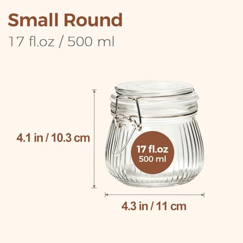 Image of ginoya brothers Lining Textured Airtight Glass Storage Jar with Clip Lock Lid - Kitchen & Pantry Organizer, Multiple Sizes For Dry Food, pickles, beans, cookies (5, 500 ML)