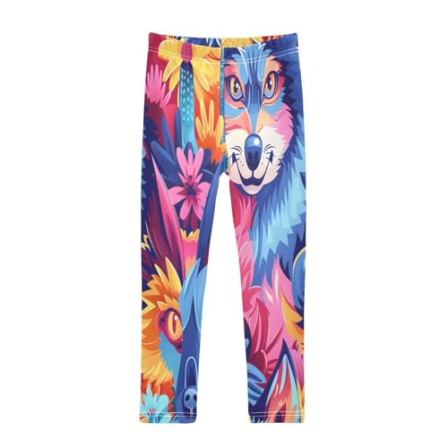 Toddler Girls Leggings Printed Yoga Pants Leggings Wolfs Face Bright Colors for Kids