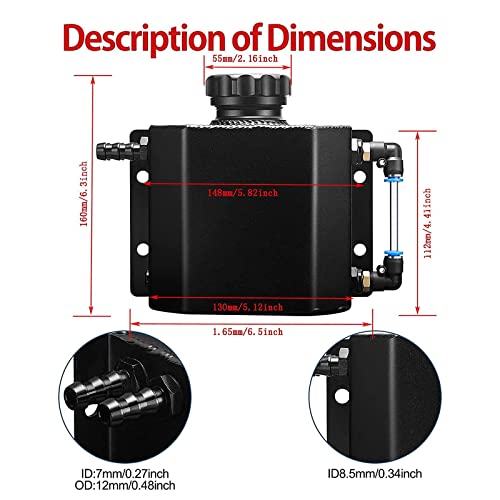 BDFHYK Coolant Overflow Reservoir Tank 1L Expansion Catch Can Universal Radiator Reservoir Polished Aluminum Black