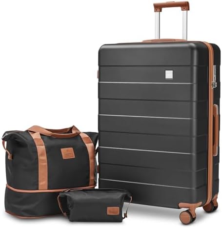 imiomo Carry on Luggage Sets, Suitcase Set with Spinner Wheels, Black, 3 Piece Set (DB/TB/28), Large Luggage