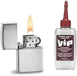 Isqueiro em Metal - Cromo Liso, Recarregável + Fluído vip