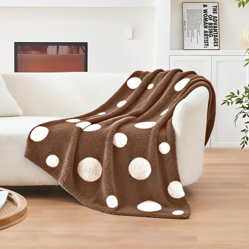 Image of CozeCube Reversible Knit Throw Blanket, Brown White Polka Dot, 60 inchx80 inch