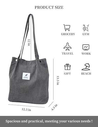 Image of TOPASION Cute Corduroy Tote Bag Canvas Shoulder Handbags for Women Travel Shopping