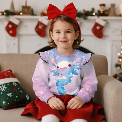 2025 Fashion Ruffle Long Sleeve Crewneck Sweatshirt for Girls Lightweight Soft Pullover Top for Play Age 1-8 Years2