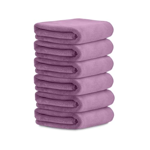 Image of HOUSSE Microfiber Face Towels | Ultra Absorbent, Odour-Free, Quick Dry 450 GSM Face Towel for Home, Gym, Travel, Running & Personal Use | 30x30 cm | Set of 6 in One Colour (Dusky Orchid, Pack of 6)