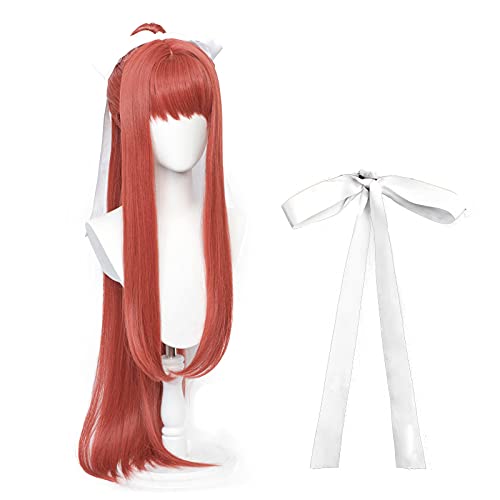 Alacos Anime Red Cosplay Wig with clip on Ponytails + Free Cap (A-Red Monika)