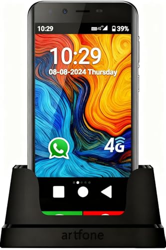 artfone SMART_500 4G Smartphone Anziani Icone Grandi丨Display HD 5 pollici丨Pulsante SOS丨Android 12丨Fotocamera posteriore 13MP丨Batteria 2800mAh丨WI-FI丨GPS丨Cellulare per anziani con Whatsapp - Nero