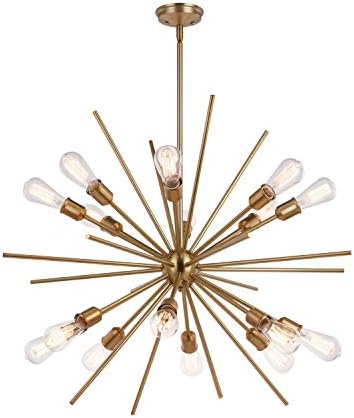 VAXCEL Estelle 36-in Natural Brass Mid Century Modern 16 Light Sputnik Hanging Ceiling Pendant Chandelier