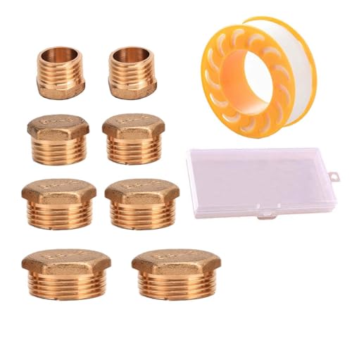 SVOCK 8 Piezas Tapa de Latón, Tapón de Latón con Rosca Exterior de 3/8 1/2 3/4 1 In,Tapa Radiador