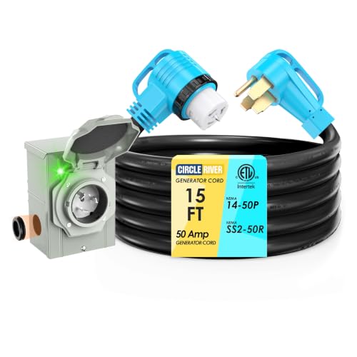 CircleRiver 50 Amp 15Feet Generator Cord and Power Inlet Box Combo Kit