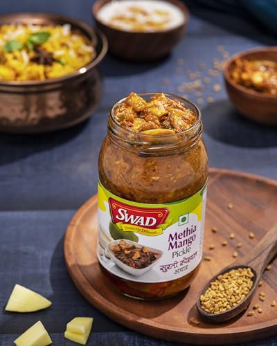SWAD Methia Mango Pickle | Traditional Surti Aam ka Achar | Perfect Blend of Mango and Indian Spices | 100% Natural, Fresh, and Authentic | 400g (Pack of 1)