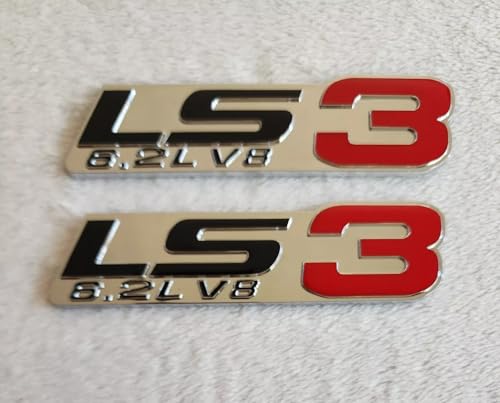 Image of Pair Set LS3 6.2L V8 Engine Badge 3D Emblem Nameplate Sticker (Silver Red)
