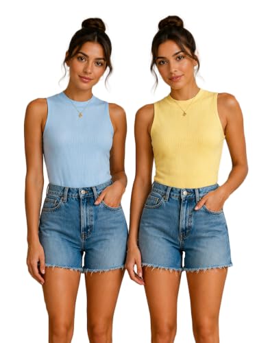 Image of Toochki Tops for Women Crop Top for Women's Tank Activewear Tee Casual Sports Cotton High Neck Camisole Pack of Two (2)