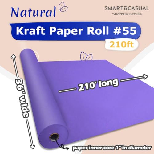 Image of SMART&CASUAL 36 inch x 2,520 inch (210') Purple Kraft Craft Paper Roll for Gift Wrapping Bulletin Board Bouquet Flower Art Packing Parcel Table Covering 80GSM 55LB (Purple, 36 inch x 210')