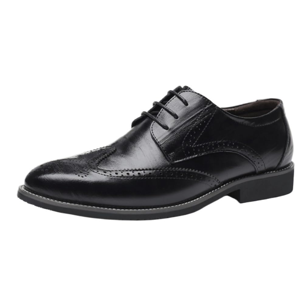 Men Big Size Brogue Shoes Lace Up Wingtip Oxford Footwear Classic Casual Dress Flats Comfortable Stylish Large Black