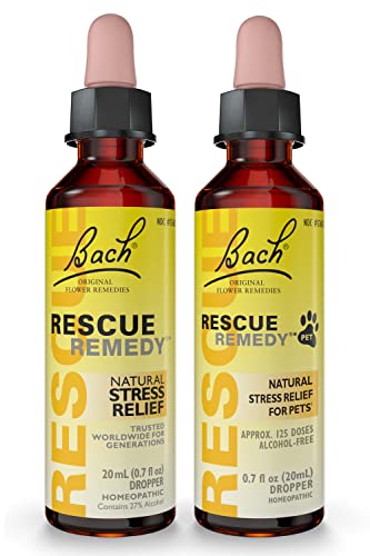 Bach RESCUE REMEDY Adult & Pet Bundle, Humans & Dogs, Cats, Pets, Natural Stress Relief, Homeopathic Flower Essence, Sedative-Free