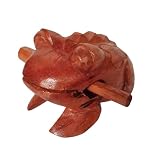 Güiro Rana de Madera Hecho a Mano, Instrumento Musical Tradicional de Indonesia, 10x6x6 cm, con Baqueta