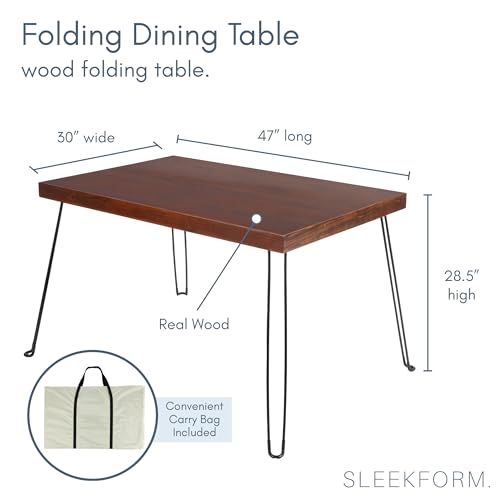 Sleekform Wooden Folding Dining Table for 4 - with Collapsible Hairpin Legs - 4 ft Portable Small Foldable Dining Room Table for Farmhouse Kitchen and Small Spaces - Walnut - Thumbnail 3