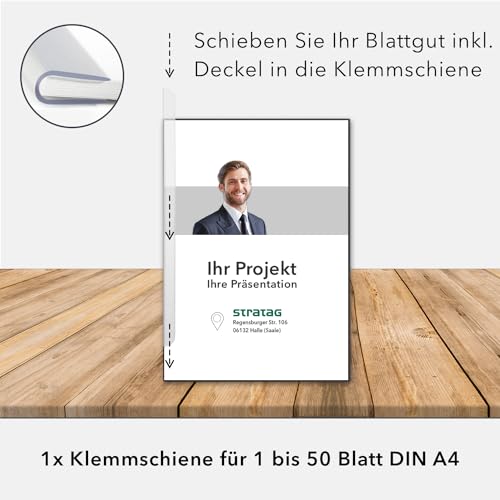 STRATAG Klemmmappen Klemmschienen-Set mit transparentem Deckel aus PP Kunststoff sowie Binderücken aus stabilem 320 g/m² Karton (Graphitgrau, 6 Stück)