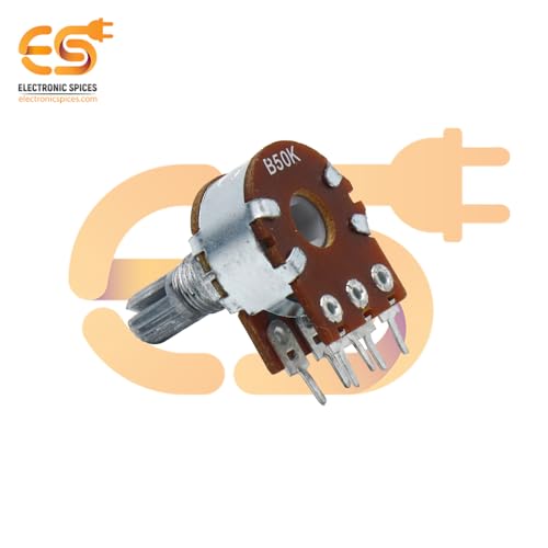 Image of Electronic Spices 50k 6 Pin Round Shaft Dual Gang Rotary Potentiometer Volume Pot 50K with Knob for Multiple Applications (Pack of 4)