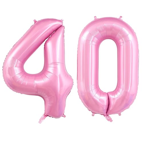 Image of Pastel Pink 40 Balloon Number,40 Inch Light Pink 40 Balloons Large Helium Foil Mylar Number 40 Balloon for Birthday Party Anniversary Decorations