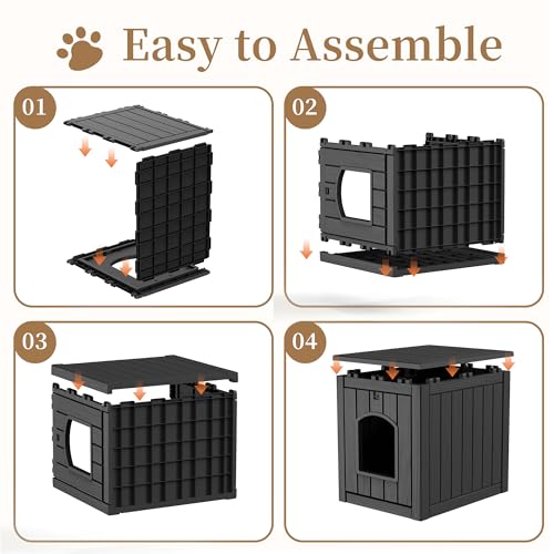 Image of Cat Litter Box Enclosure, Plastic Hidden Litter Box Side Table with Openable Front Door, Cat Box Enclosure Cabinet for Indoor & Outdoor Use, Weatherproof, Easy to Clean & Assemble, Black