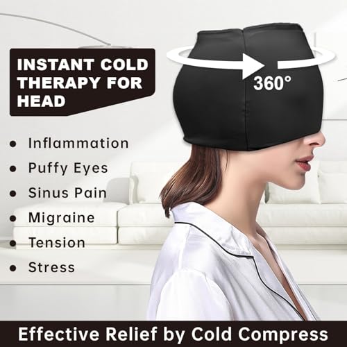 Image of Migraine Relief Cap - BUYERZONE Hot & Cold Therapy Headache Cap for Migraine, Sinus & Tension Relief | Thermax Gel Ice Head Wrap for Instant Comfort & Relaxation - Reusable Migraine Cap for Men & Women