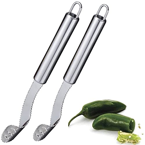 2 PCS Jalapeno Pepper Corer, Stainless Steel Pepper Core Remover, Jalapeno Pepper Seed Corer Remover Tool with Serrated Slice,Easily Seed Remover Slice Off Vegetables Tops for Kitchen Barbecue Peppers