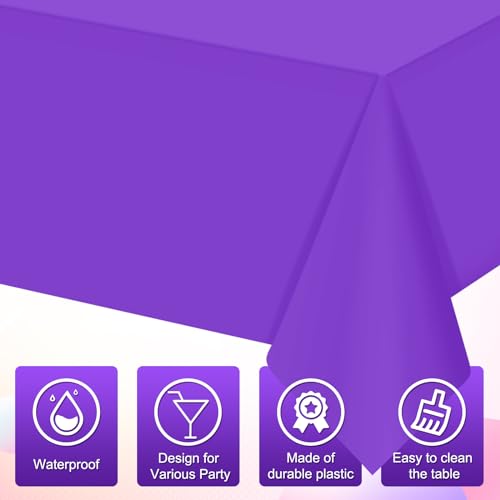 Image of 16 Pack Purple Plastic Tablecloth for Rectangle Tables, Premium Decorative Purple Disposable Table Cloths for Parties, Rectangle Party Table Cover for Birthday Anniversary Graduation, 54x108 Inch