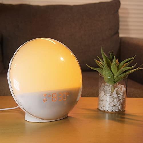 Sunrise Alarm Clock For Heavy Sleepers, Wake Up Light With Sunrise/Sunset Simulation, Dual Alarms & Natural Sounds, Snooze & Sleep Aid, Fm Radio, 7 Colors Night Light For Bedroom, Ideal For Gift #TOP6