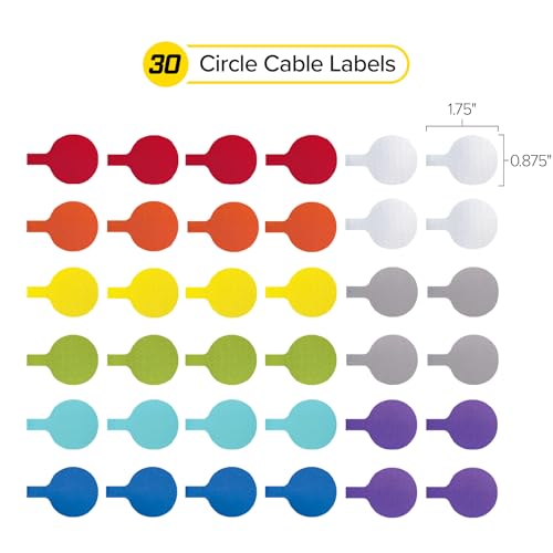 Image of Cable Labels - Wrap-It Storage - Circles, Multi-Color (36-Pack) - Color Coded Labels for Organizing, Wire Tags Write on Surface for Labels for Charging Cords and Electronics