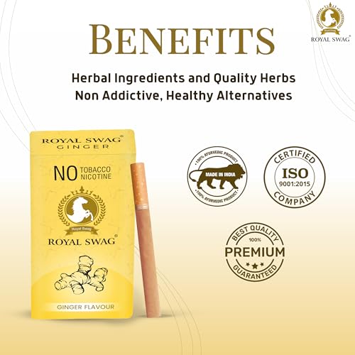 Image of ROYAL SWAG Natural Herbal Ginger, PAAN Flavour (20 Sticks) 100% Tobacco-Free and Nicotine-Free Ayurvedic Herbs Clove, Tulsi, and More | Free From Additives and Chemicals