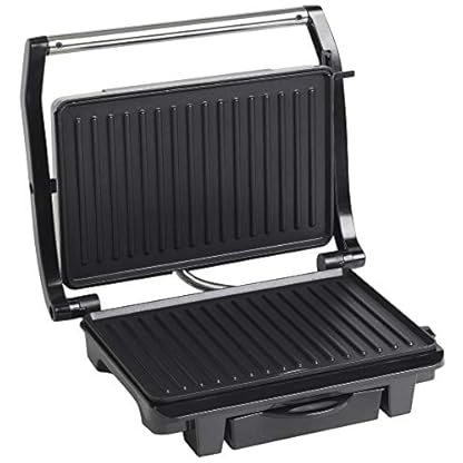 Bestron elektrischer Kontaktgrill mit Auffangschale, Sandwichmaker mit Cool-Touch-Handgriff & Antihaftbeschichtung, Paninimaker mit 1000 Watt, ASW113S, Farbe: Silber / Schwarz – Bild 4