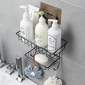 Cheet enterprise 2 Layer Multipurpose Kitchen Bathroom Shelf Wall Holder Storage Rack Strong Magic Sticker Shower Rack Shelf(Multicolor Pack of 1) 3