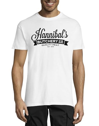Hannibal's Butchery Quality Meat - Camiseta de algodón para hombre, cuello redondo, color blanco, blanco, M