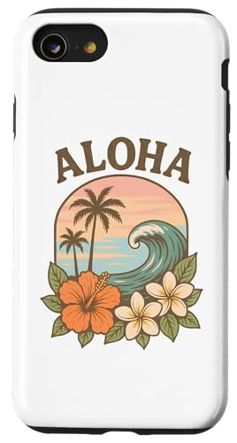 Retro Aloha Hawaii Ibisco Plumeria Palm Tree Wave Island Custodia per iPhone SE (2020) / 7/8