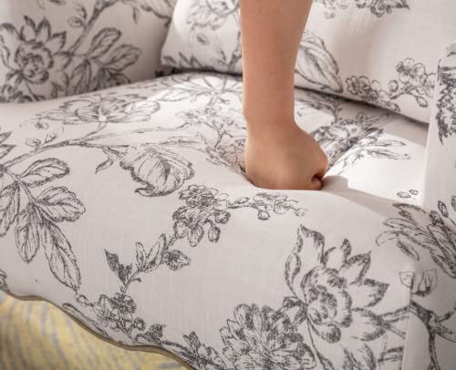 Cimota Floral Armchair Upholstered Single Sofa Chair Mid Century Modern Accent Chair Linen Arm Chair With Wood Legs/Pillow/Comfy Reading Chair For Living Room/Bedroom Fireplace, Beige, 1Pc #TOP4