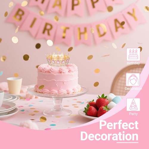 Papoopy Crown for Women, Queen Crown Tiara for Birthday Wedding Party Decorations Pink - Thumbnail 4