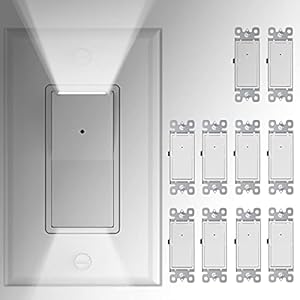 10 Pack SOZULAMP 3 Way Wall Light Switch with LED Night Light 15Amp 120/277Volt Rocker White Switch, Automatic On/Off Sensor