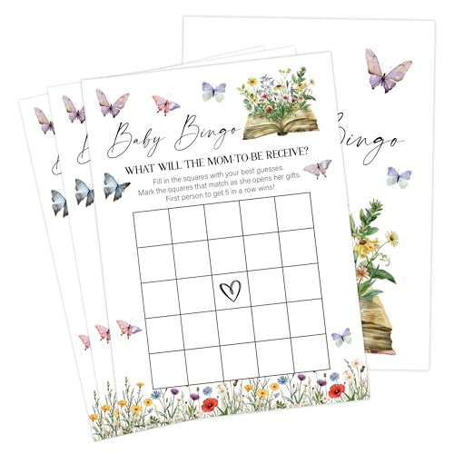 Storybook Baby Shower Games, Wildflower Butterfly Baby Bingo Game for 30 Guests with Game Cards, Gender Reveal, Baby Shower Supplies & Decorations (DV47)