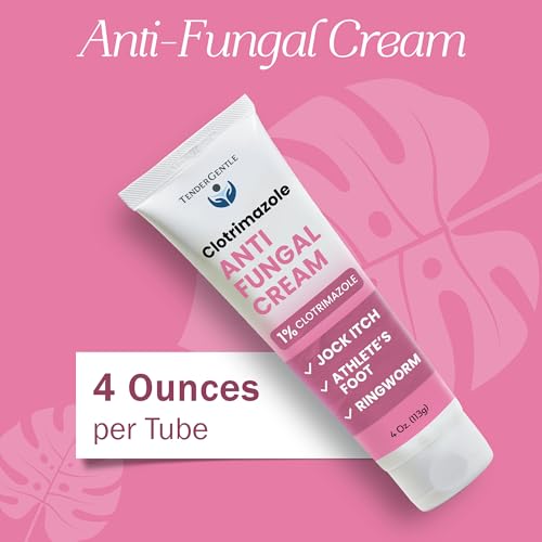 TenderGentle Clotrimazole Antifungal Cream for Skin - 1 Pack with 4 oz. of Clotrimazole Cream for Jock Itch, Athletes Foot Treatment, and More