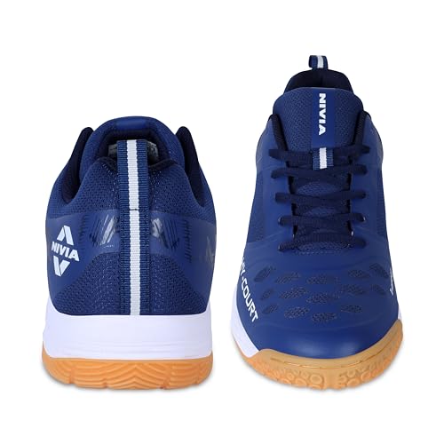 NIVIA HY-Court 2.1 Badminton Shoes for Men | Ultimate Footwear for Court Mastery | Padel Shoes | Pickleball Shoes | Non-Marking Court Shoes | Unleash Your Full Court Potential | (Navy Blue/Red/Yellow/Black) 5 41DnpHjs9iL